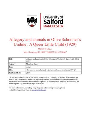 Allegory and Animals in Olive Schreiner's Undine