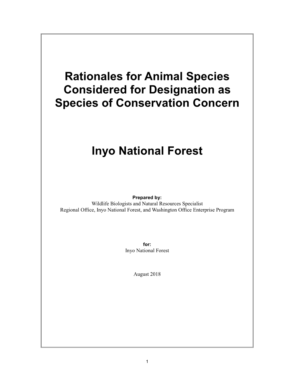 Rationales for Animal Species Considered for Designation As Species of