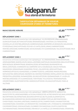 Tarification Dépannage En Vigueur Courvoisier Stores Et Fermetures