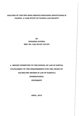 Analysis of the Pro Bono Service Providing Institutions in Uganda