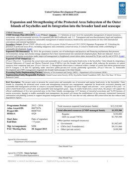 Expansion and Strengthening of the Protected Area Subsystem of the Outer Islands of Seychelles and Its Integration Into the Broader Land and Seascape