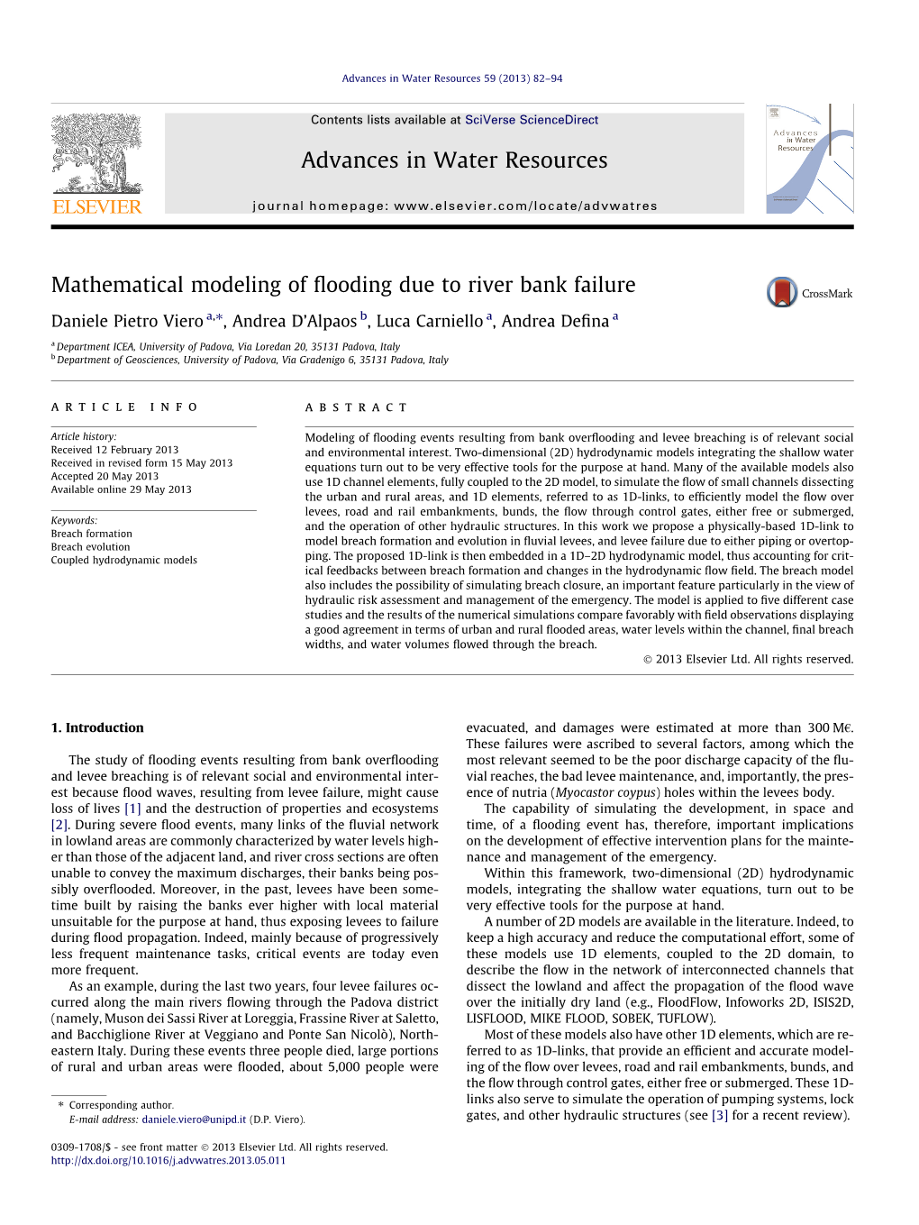 Mathematical Modeling of Flooding Due to River Bank Failure