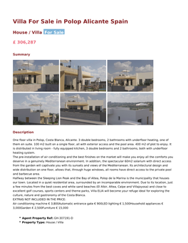 Villa for Sale in Polop Alicante Spain