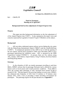 Paper on Fare Adjustment of Airport Express Line Prepared By