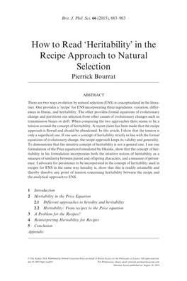 How to Read 'Heritability' in the Recipe Approach to Natural Selection