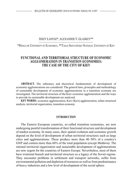 Functional and Territorial Structure of Economic Agglomeration in Transition Economies: the Case of the City of Kiev