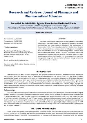 Potential Anti-Arthritic Agents from Indian Medicinal Plants