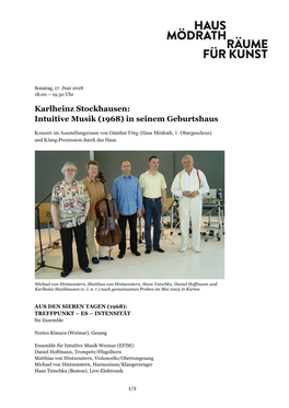 Karlheinz Stockhausen: Intuitive Musik (1968) in Seinem Geburtshaus