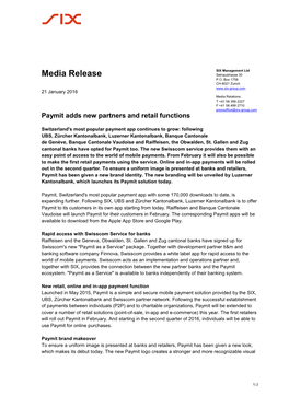 21 Jan 2016 Group Paymit Adds New Partners and Retail Functions Open Document
