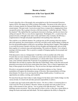 Become a Seeker Administrator of the Year Speech 2004 by Charles E Johnson