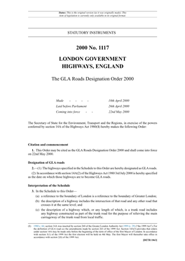 The GLA Roads Designation Order 2000