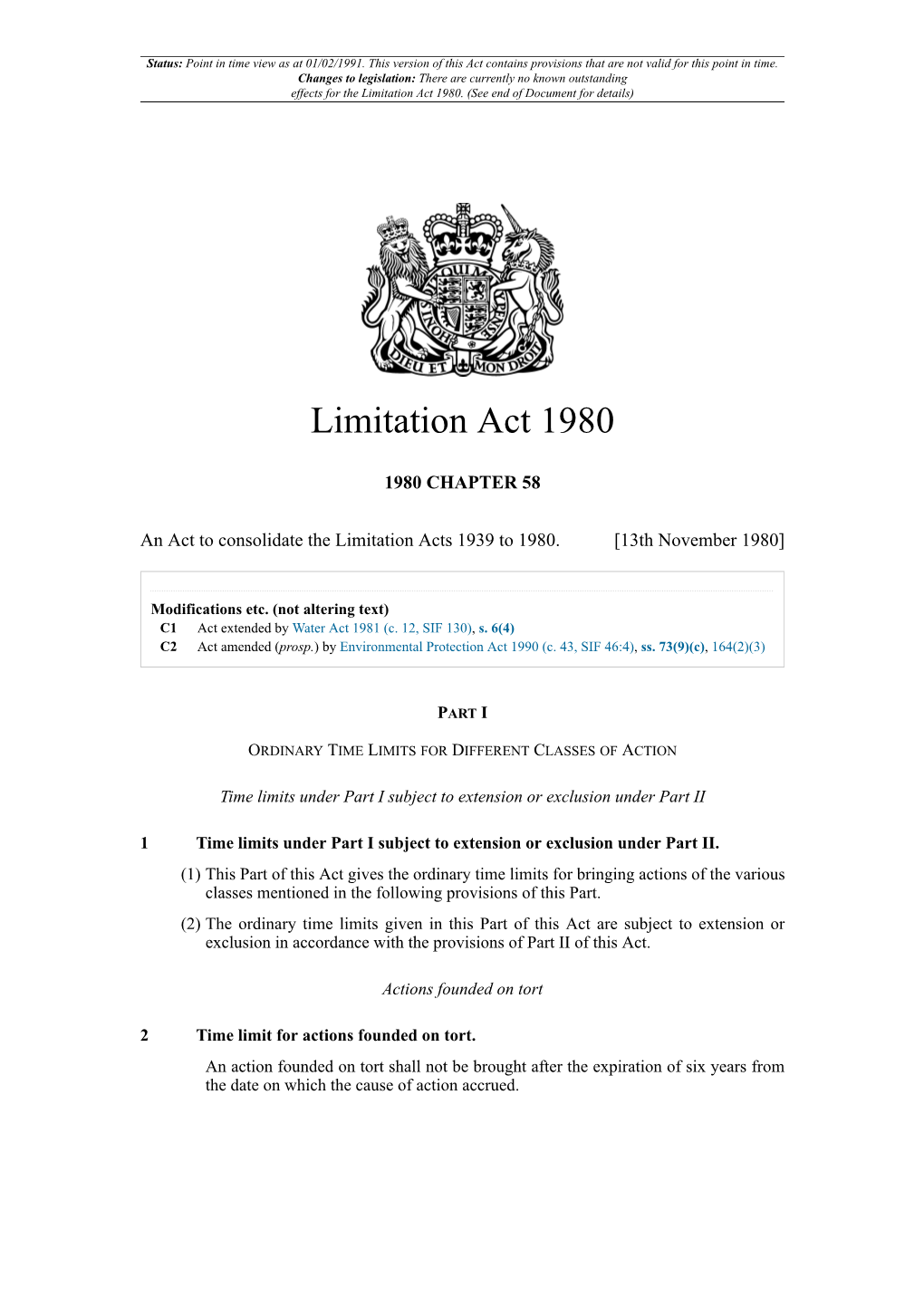 Limitation Act 1980