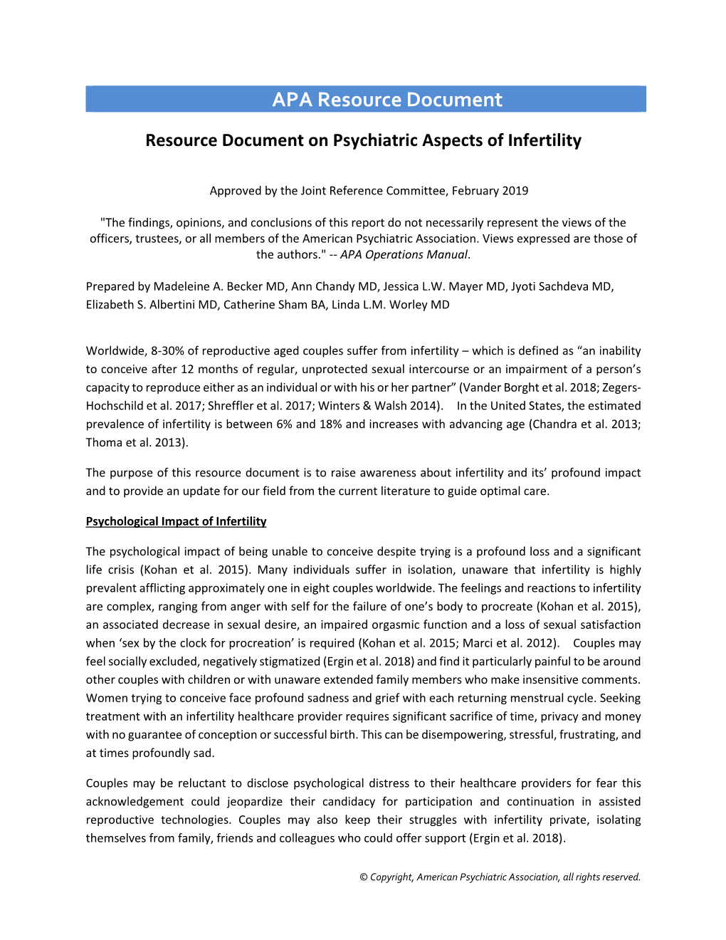 Psychiatric Aspects of Infertility