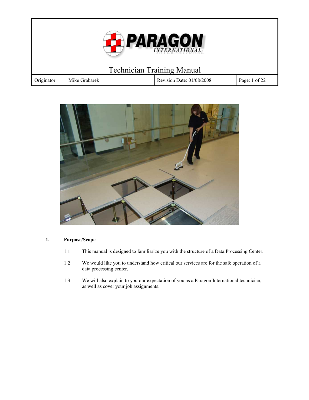 1.1 This Manual Is Designed to Familiarize You with the Structure of a Data Processing Center