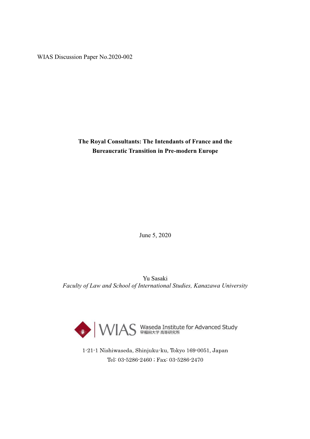 WIAS Discussion Paper No.2020-002 the Royal Consultants