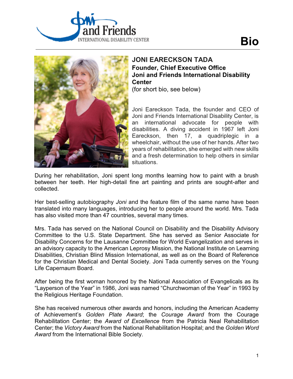 Joni Eareckson Tada Biography