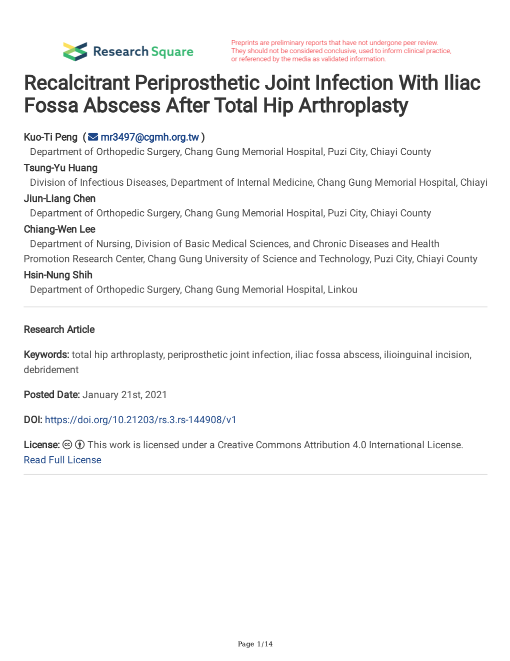 Recalcitrant Periprosthetic Joint Infection with Iliac Fossa Abscess After Total Hip Arthroplasty