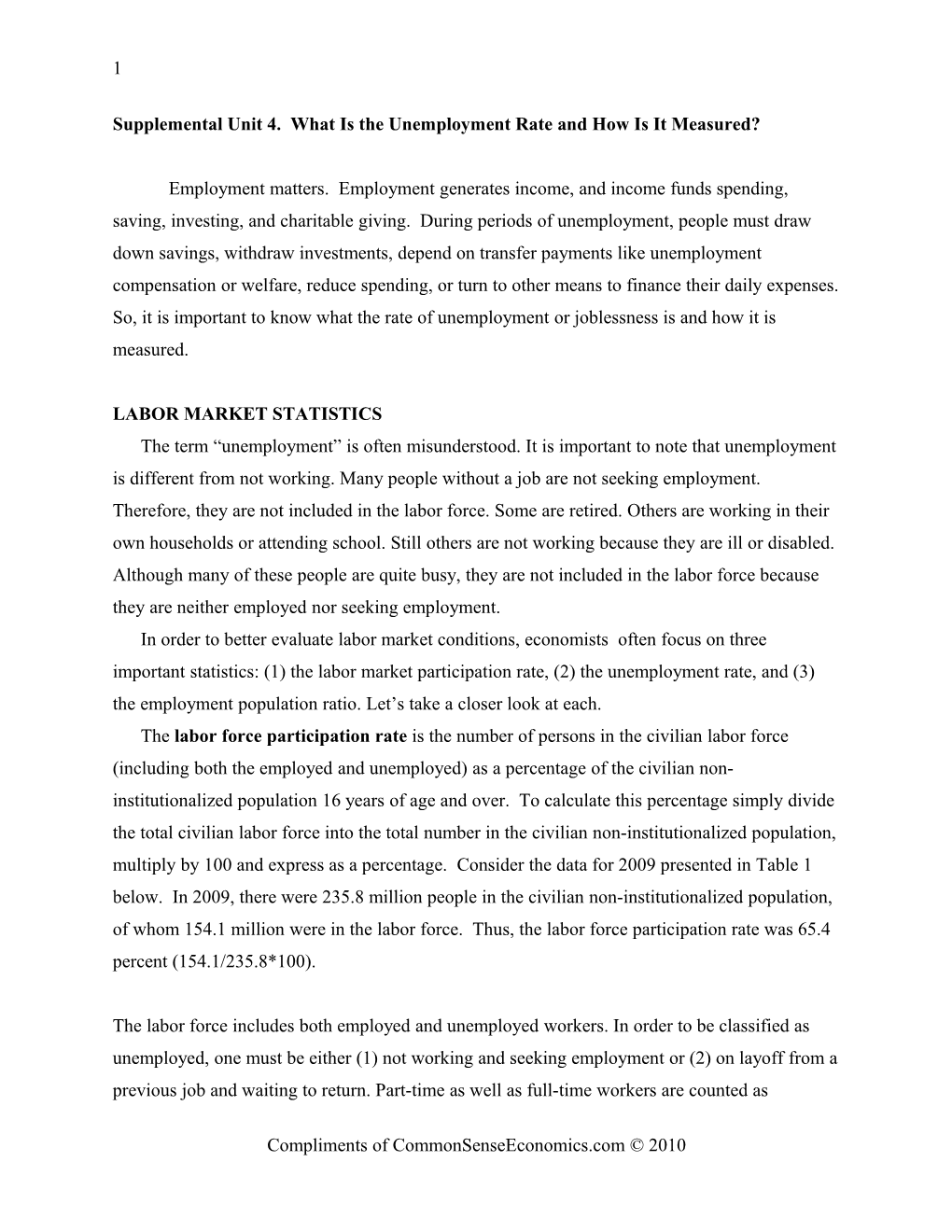 Supplemental Unit 4. What Is the Unemployment Rate and How Is It Measured?