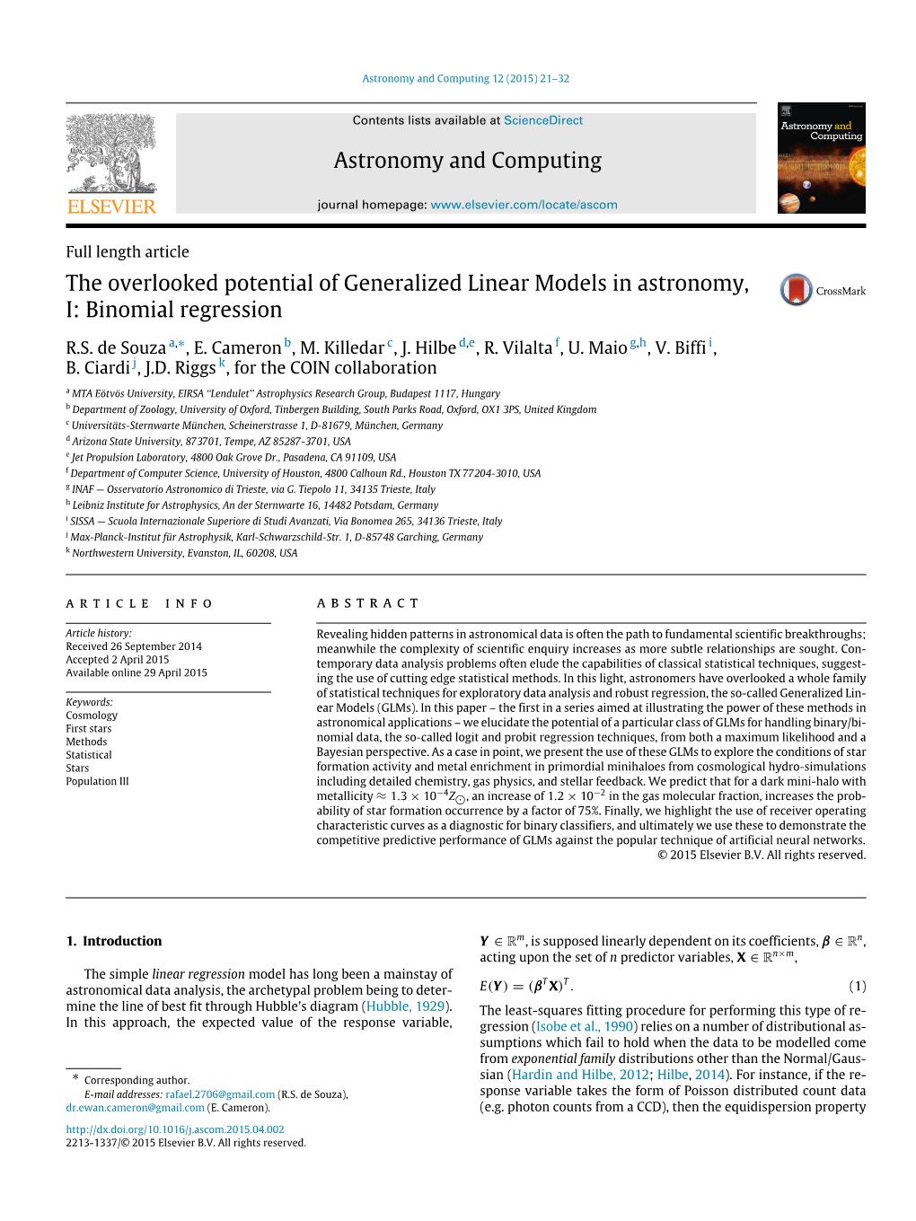 The Overlooked Potential of Generalized Linear Models in Astronomy, I: Binomial Regression