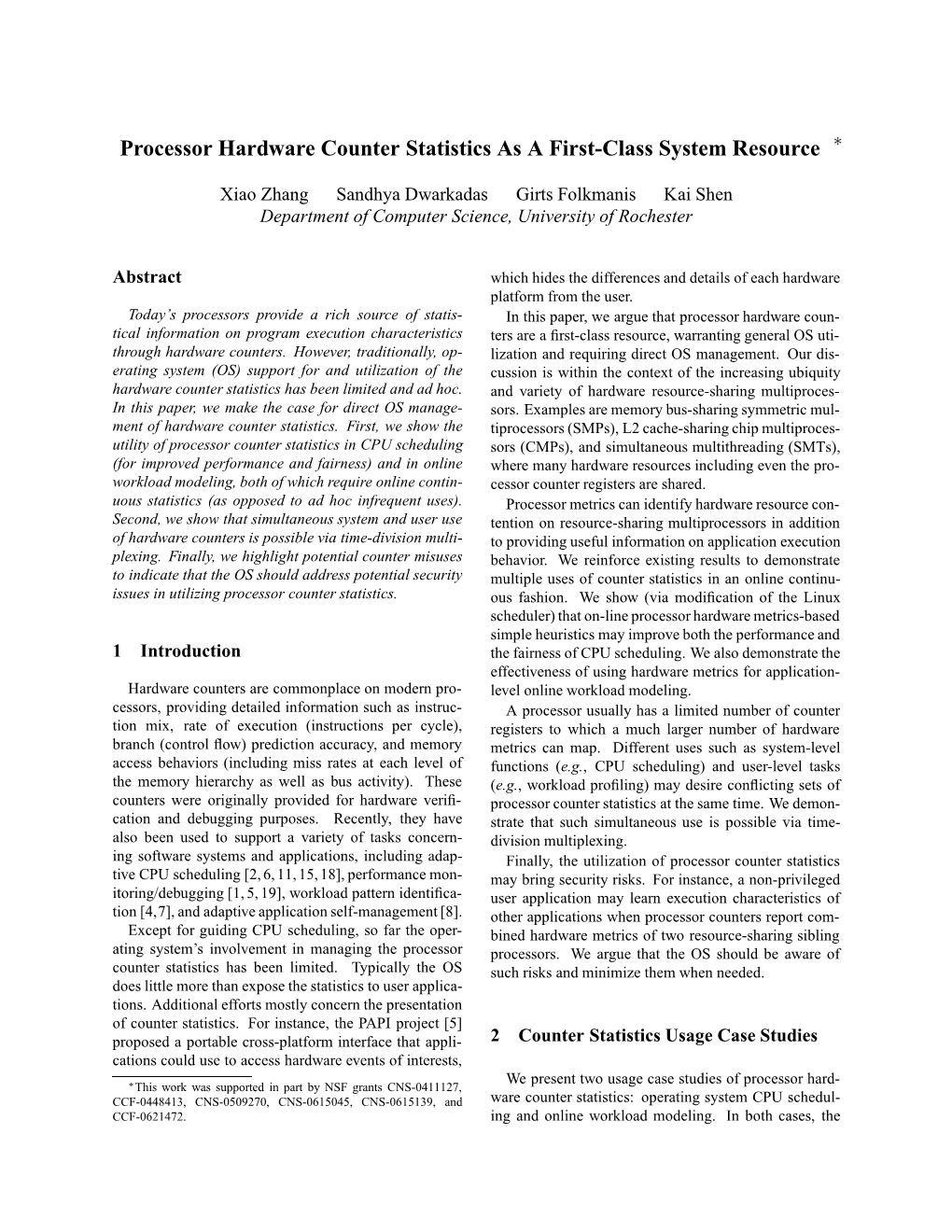 Processor Hardware Counter Statistics As a First-Class System Resource