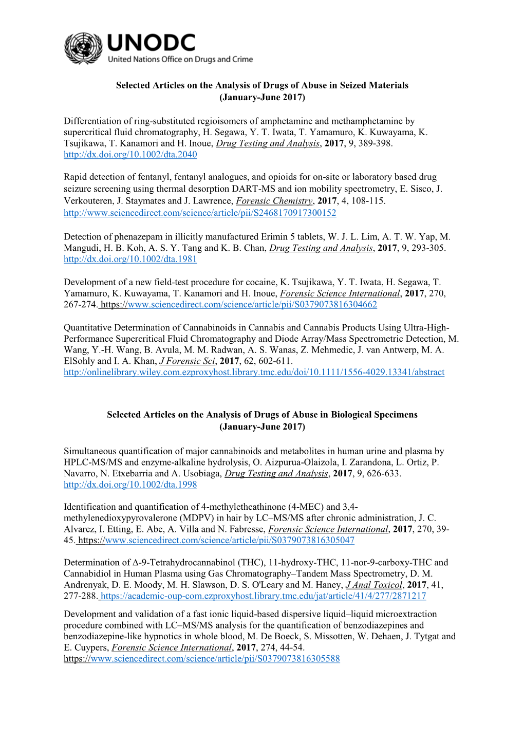 Selected Articles on the Analysis of Drugs of Abuse in Seized Materials (January-June 2017) Differentiation of Ring-Substituted