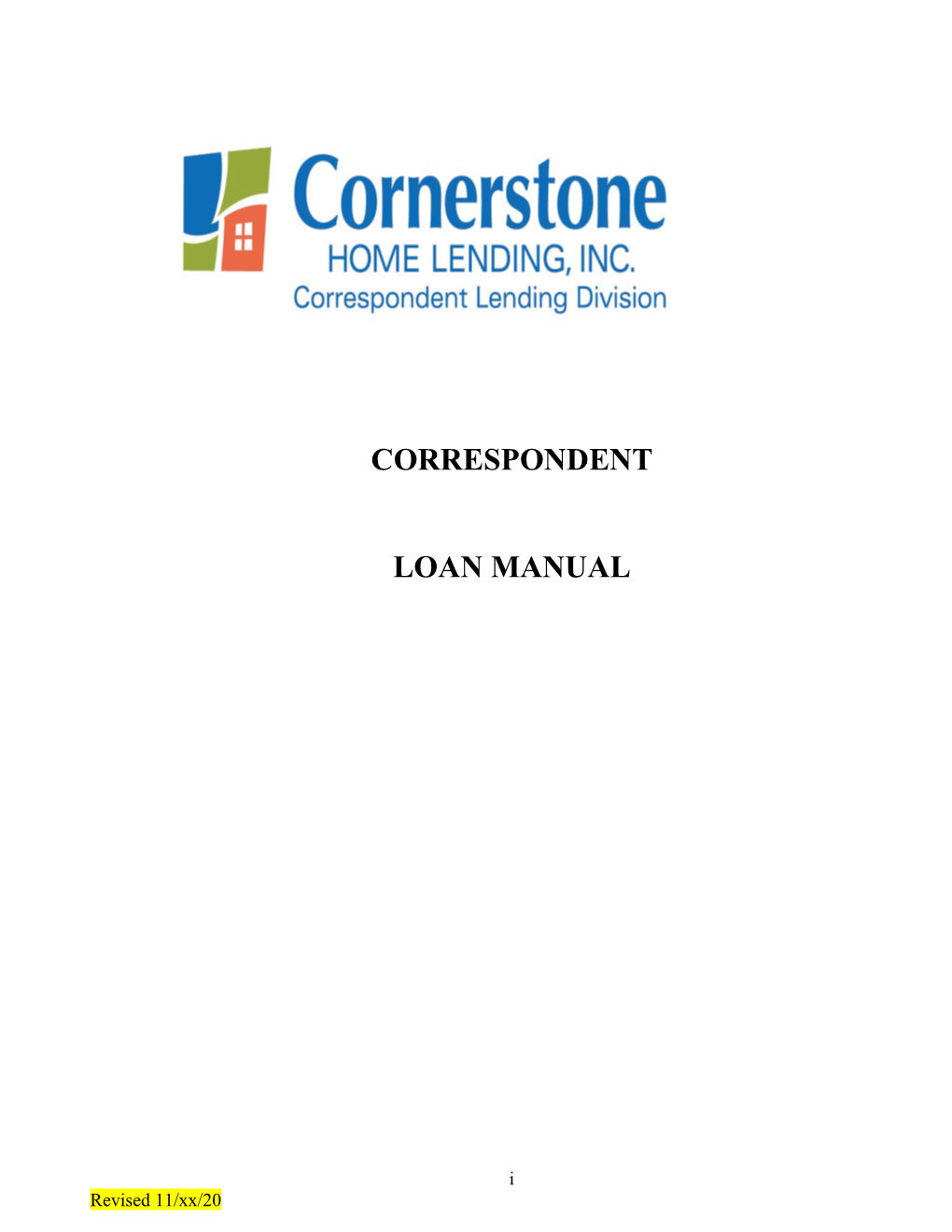 Correspondent Loan Manual Table of Contents