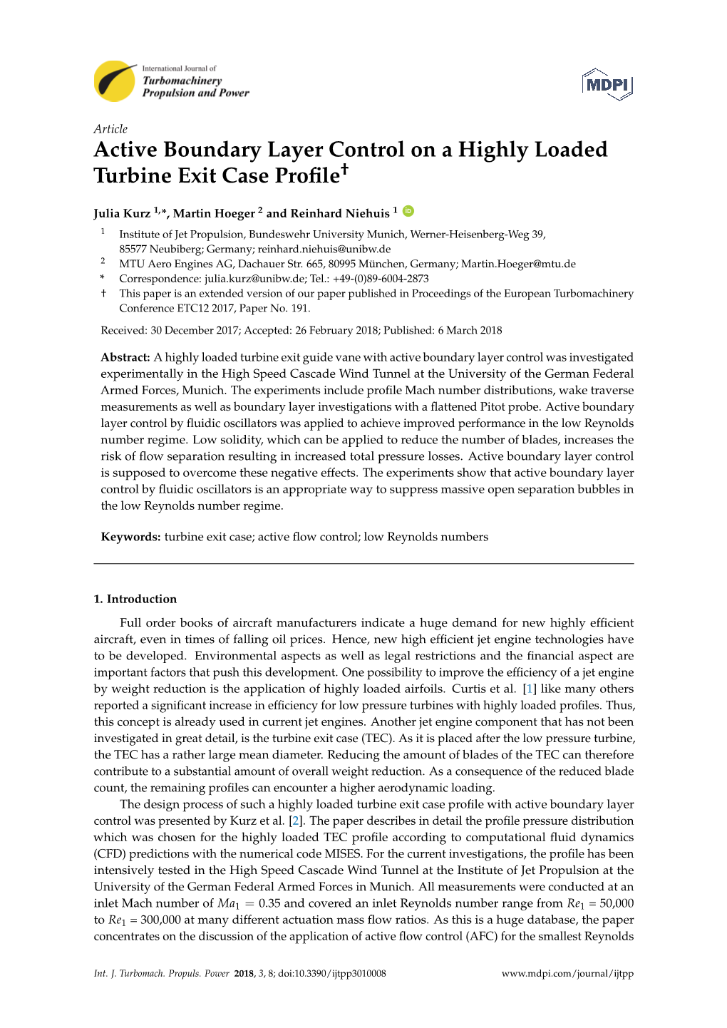 Active Boundary Layer Control on a Highly Loaded Turbine Exit Case Profile