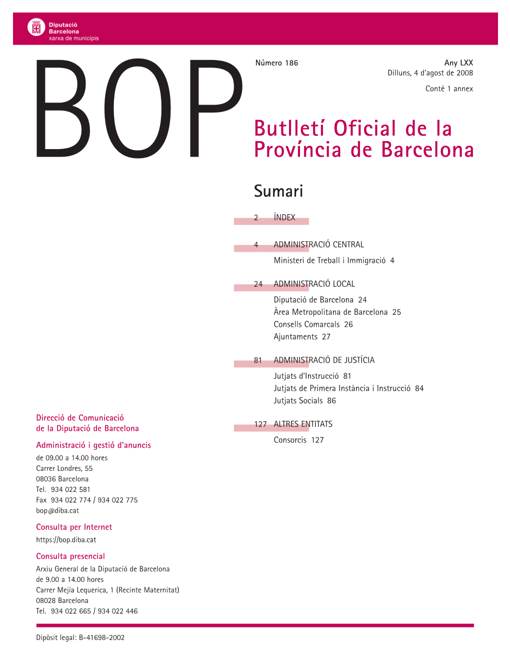 Butlletí Oficial De La Província De Barcelona 4 / 8 / 2008