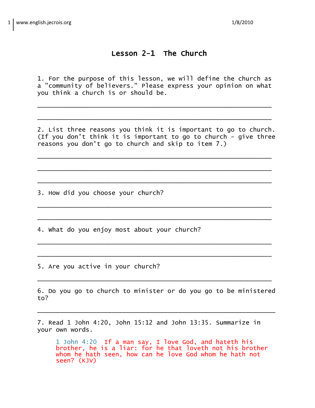 Lesson 2-1 the Church