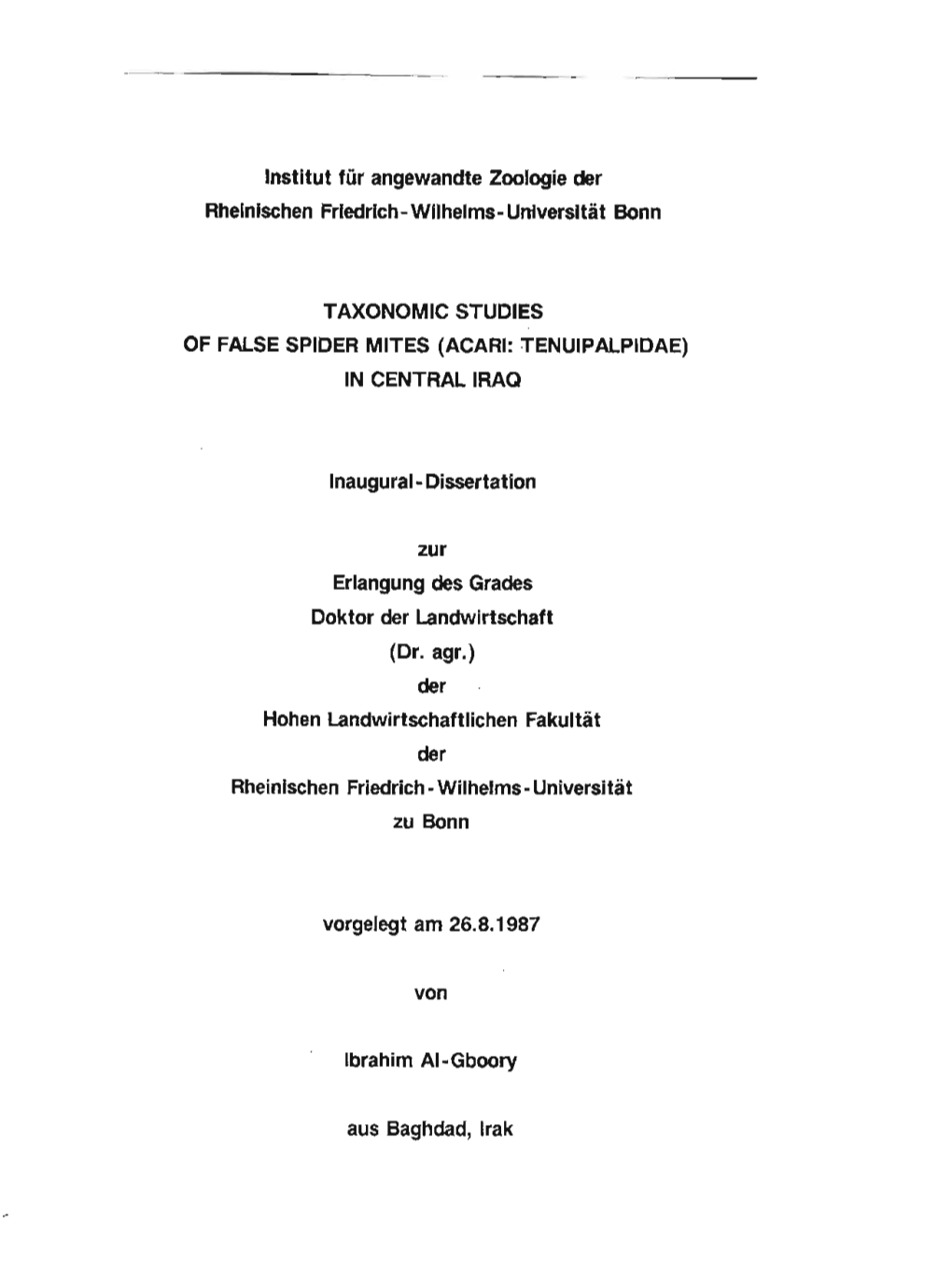 Universitit Bonn TAXONOMIC STUDIES of FALSE SPIDER MITES