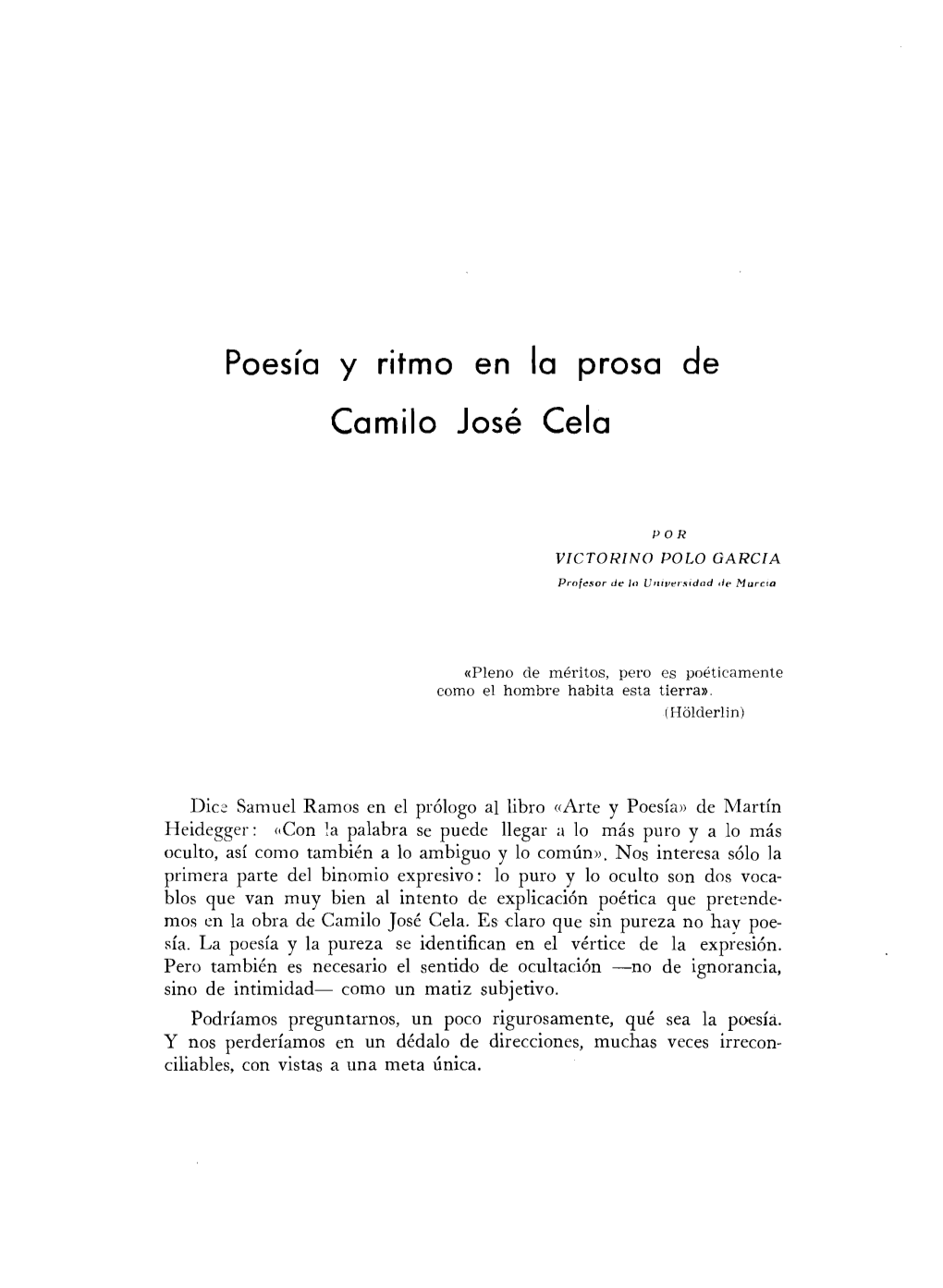 Poesía Y Ritmo En La Prosa De Camilo José Cela