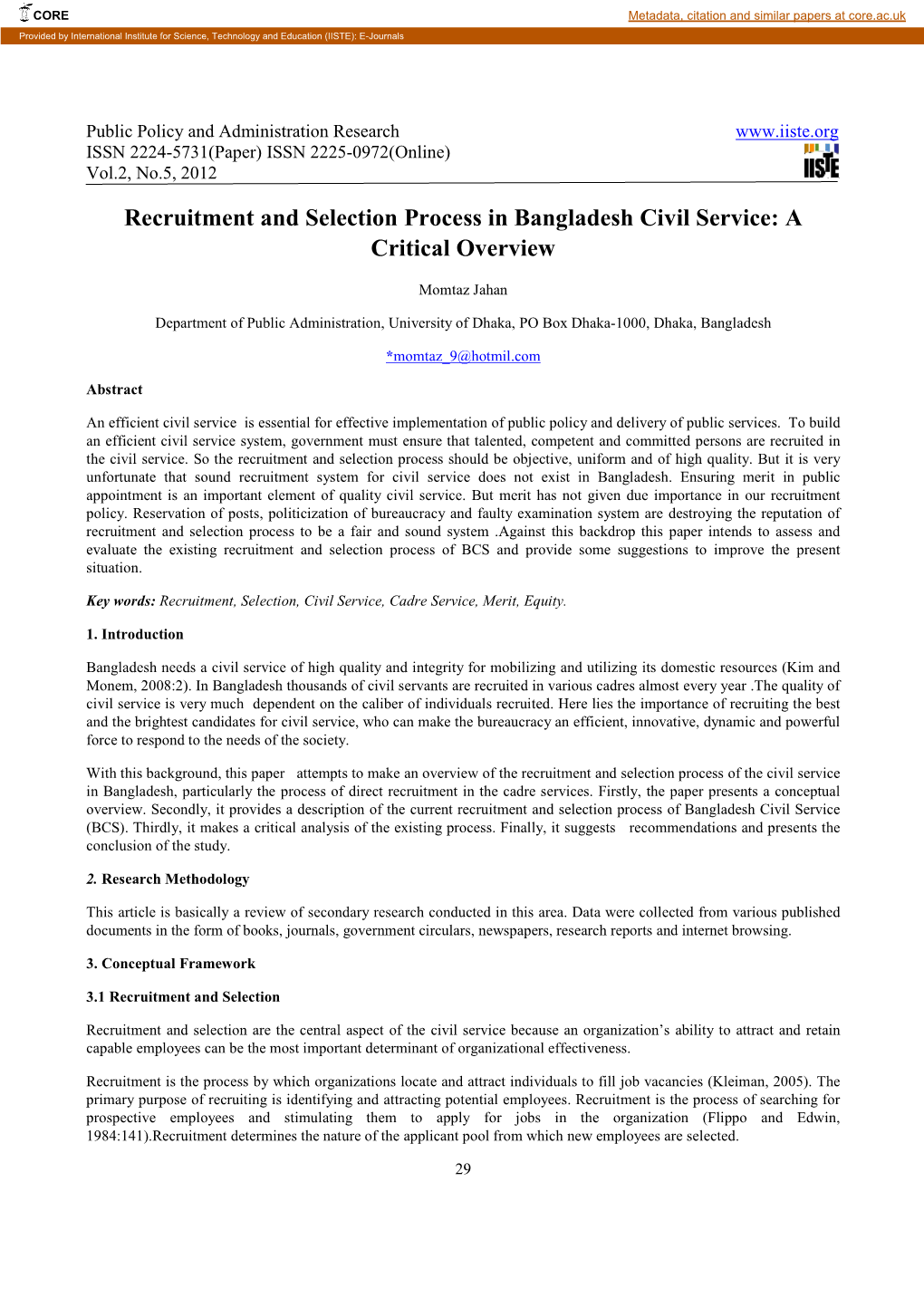 Recruitment and Selection Process in Bangladesh Civil Service: a Critical Overview