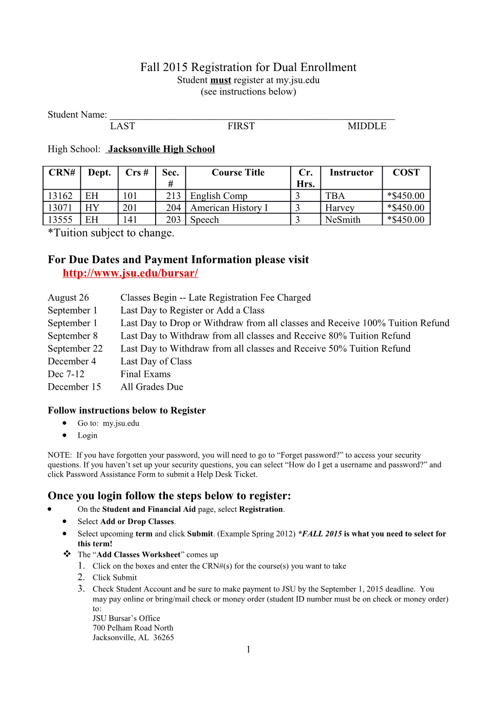 Student Registration Procedure for Fall 2007