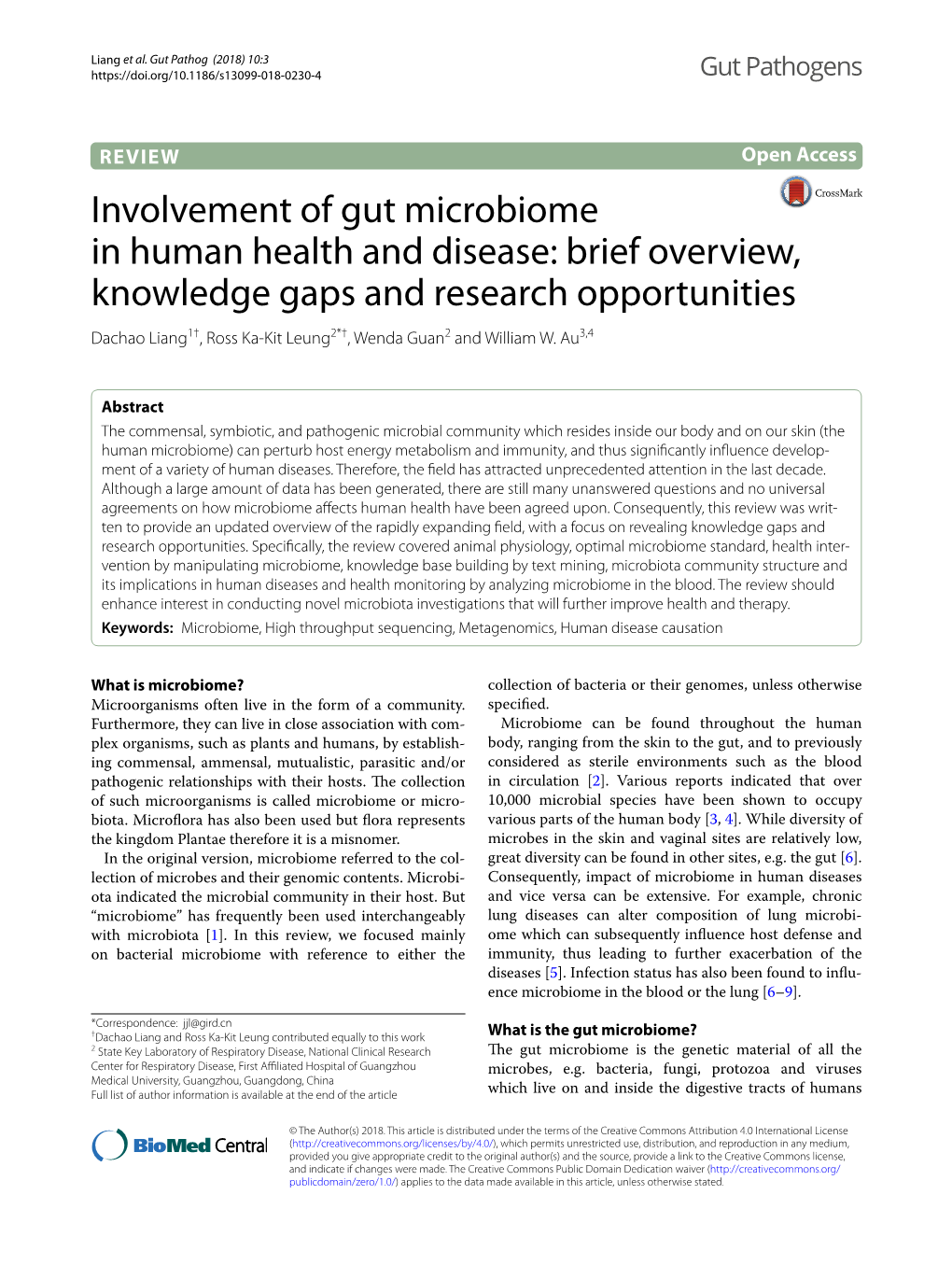 Involvement of Gut Microbiome in Human Health and Disease