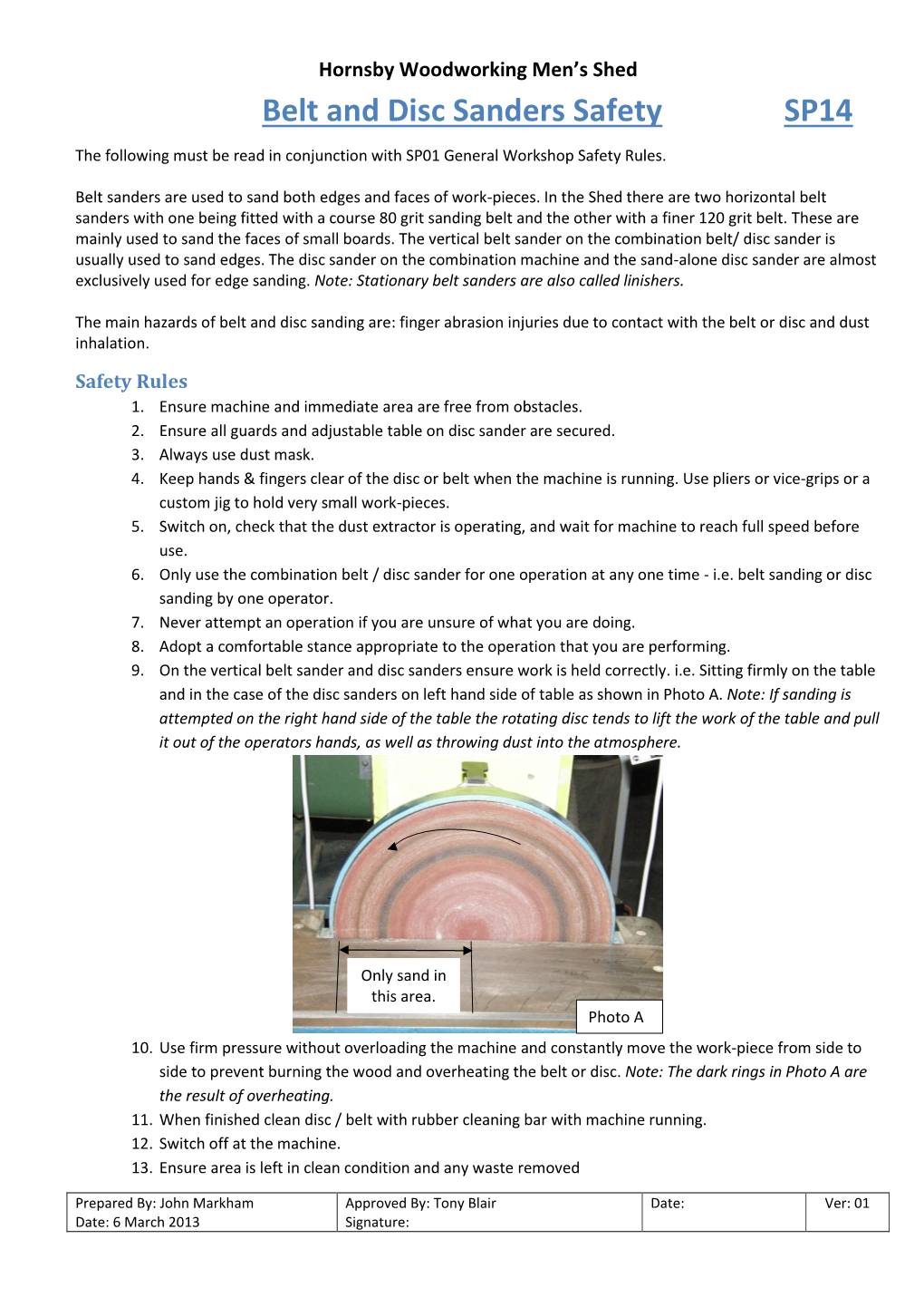 Belt and Disc Sanders Safety SP14