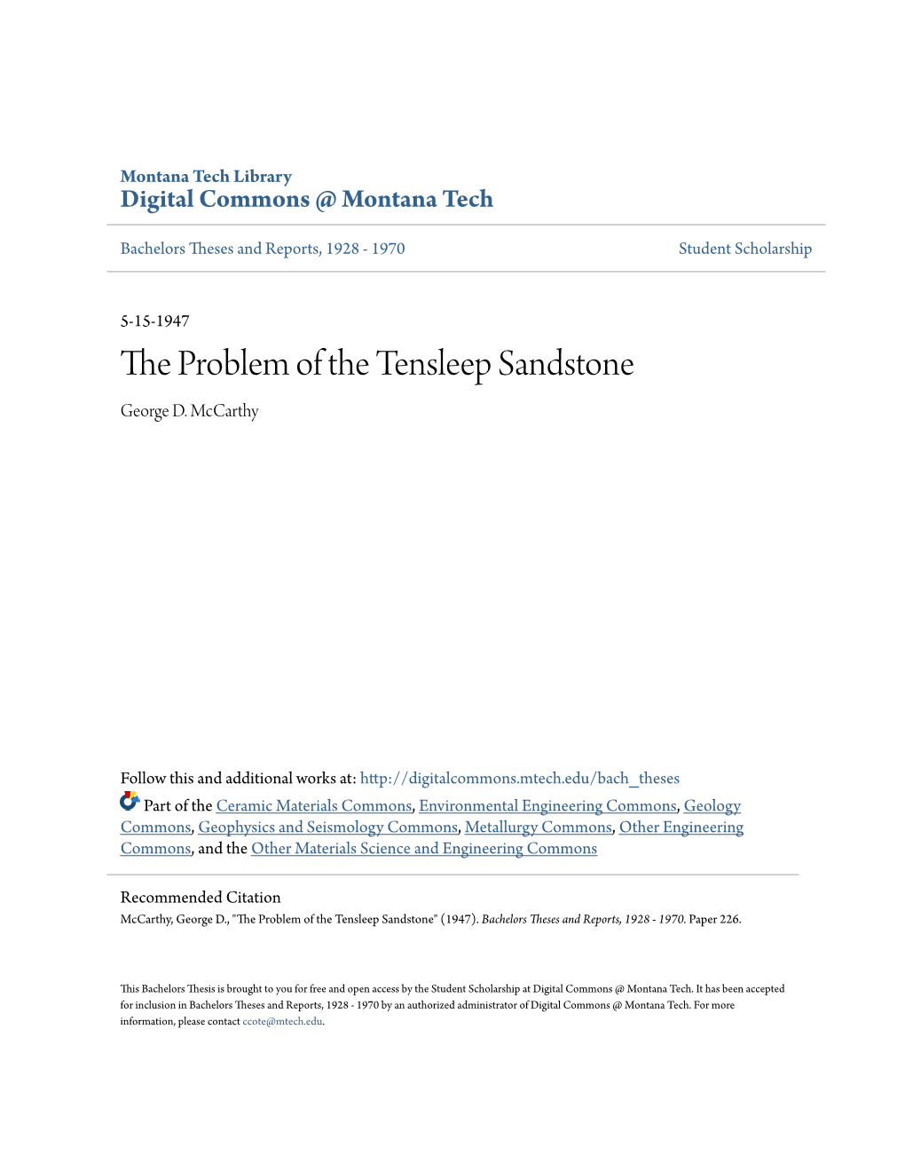 The Problem of the Tensleep Sandstone