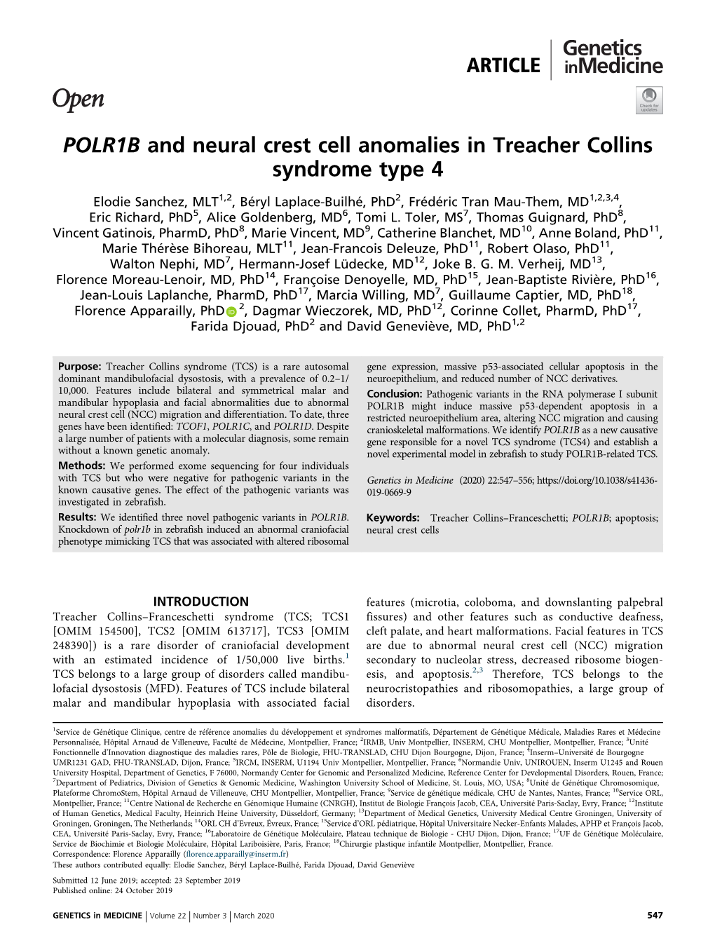 POLR1B and Neural Crest Cell Anomalies in Treacher Collins Syndrome Type 4