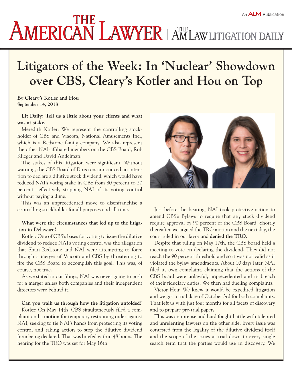 'Nuclear' Showdown Over CBS, Cleary's Kotler and Hou On