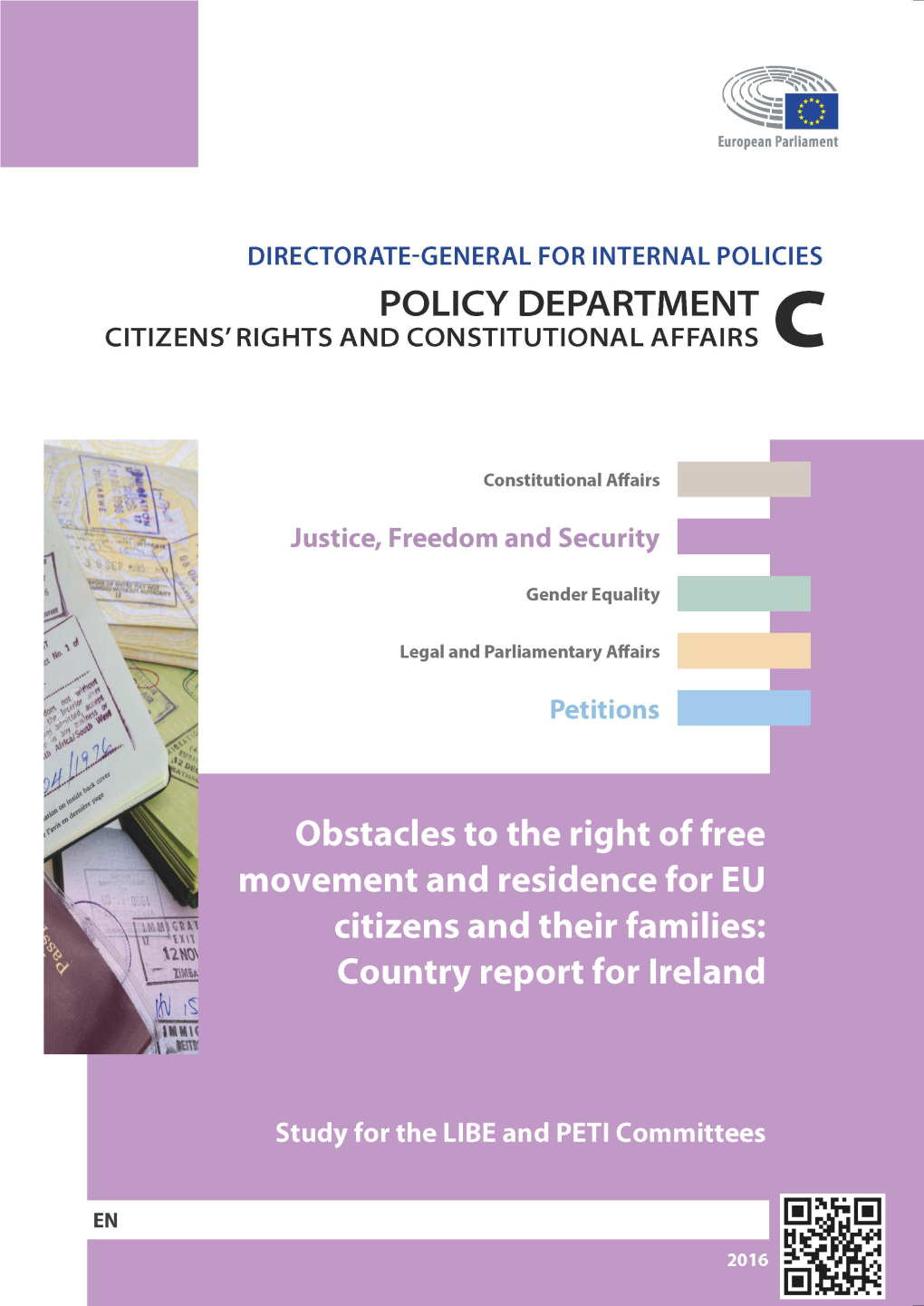 Obstacles to the Right of Free Movement and Residence for EU Citizens and Their Families: Country Report for Ireland