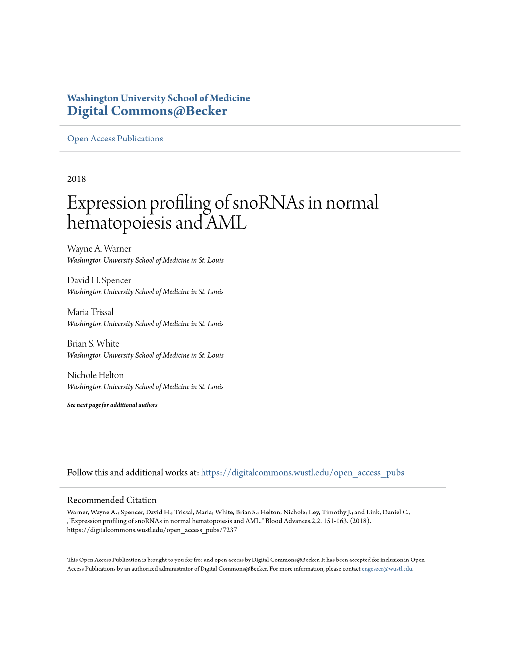 Expression Profiling of Snornas in Normal Hematopoiesis and AML Wayne A