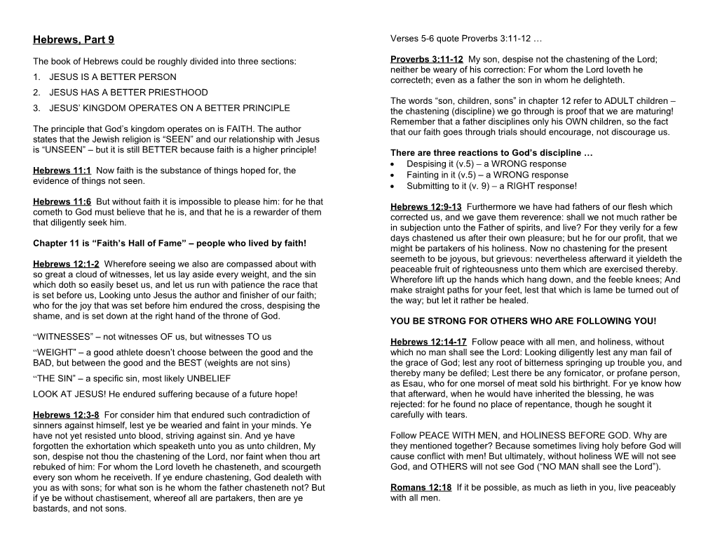 The Book of Hebrews Could Be Roughly Divided Into Three Sections