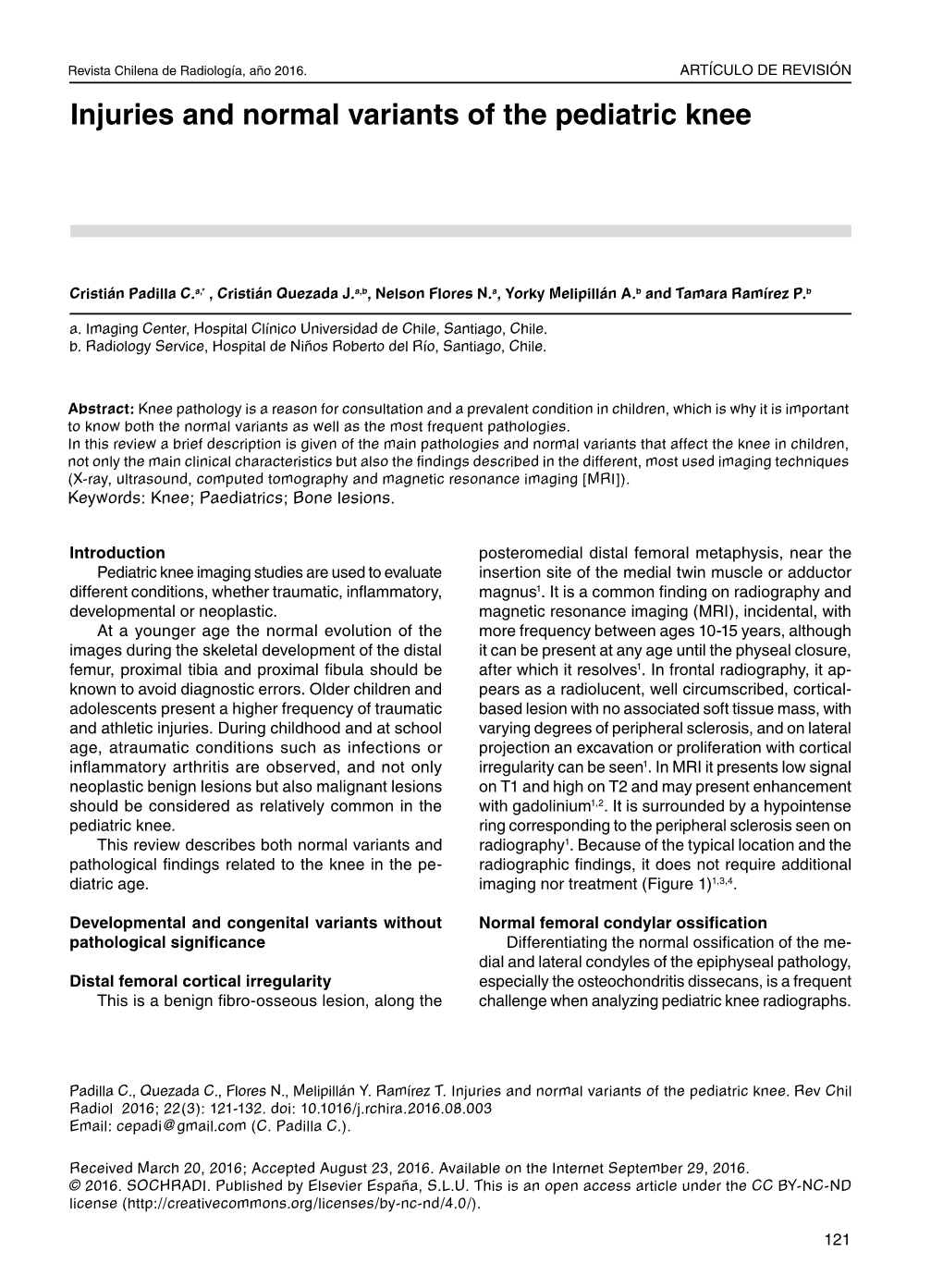 Injuries and Normal Variants of the Pediatric Knee