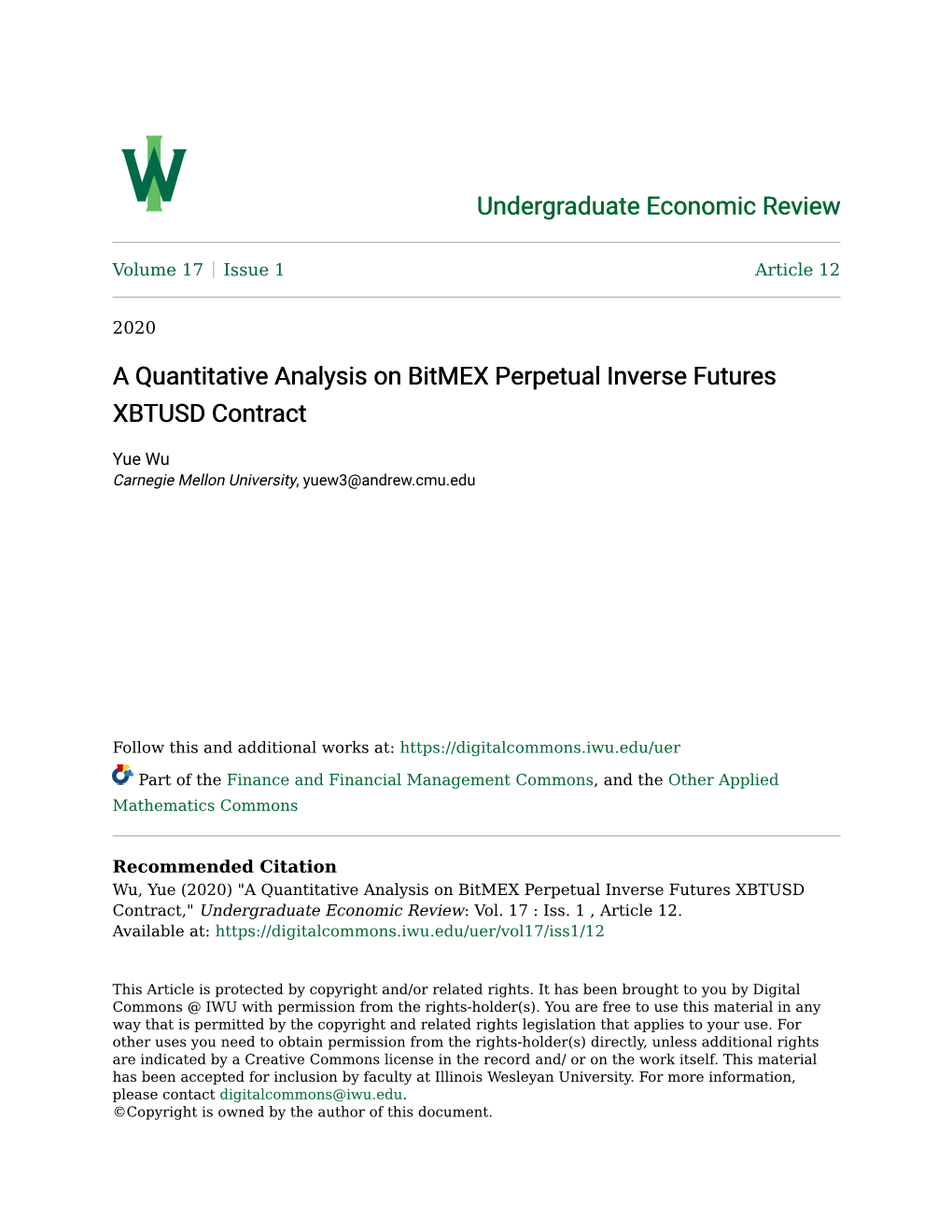 A Quantitative Analysis on Bitmex Perpetual Inverse Futures XBTUSD Contract