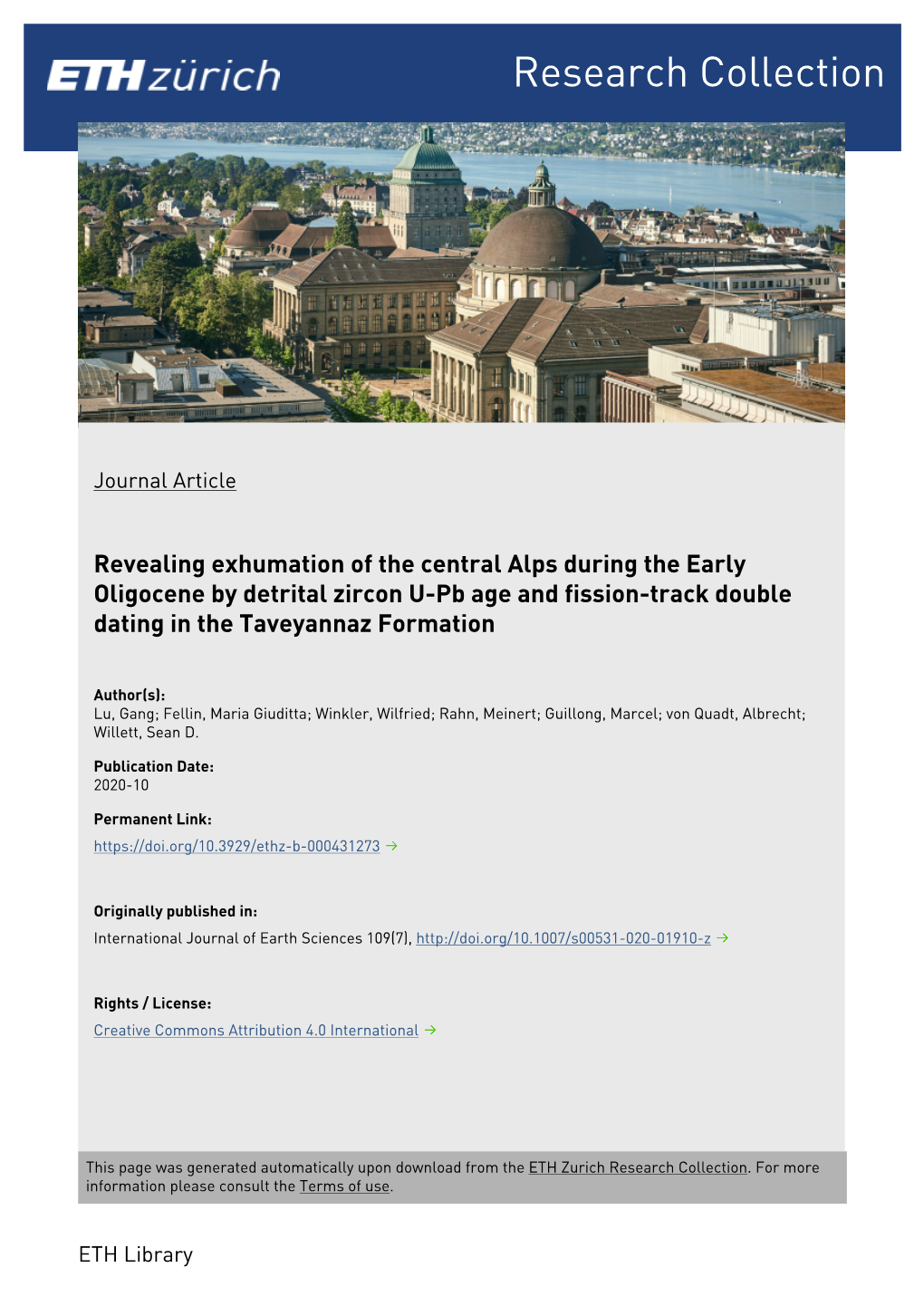 Revealing Exhumation of the Central Alps During the Early Oligocene by Detrital Zircon U–Pb Age and Fission-Track Double Datin