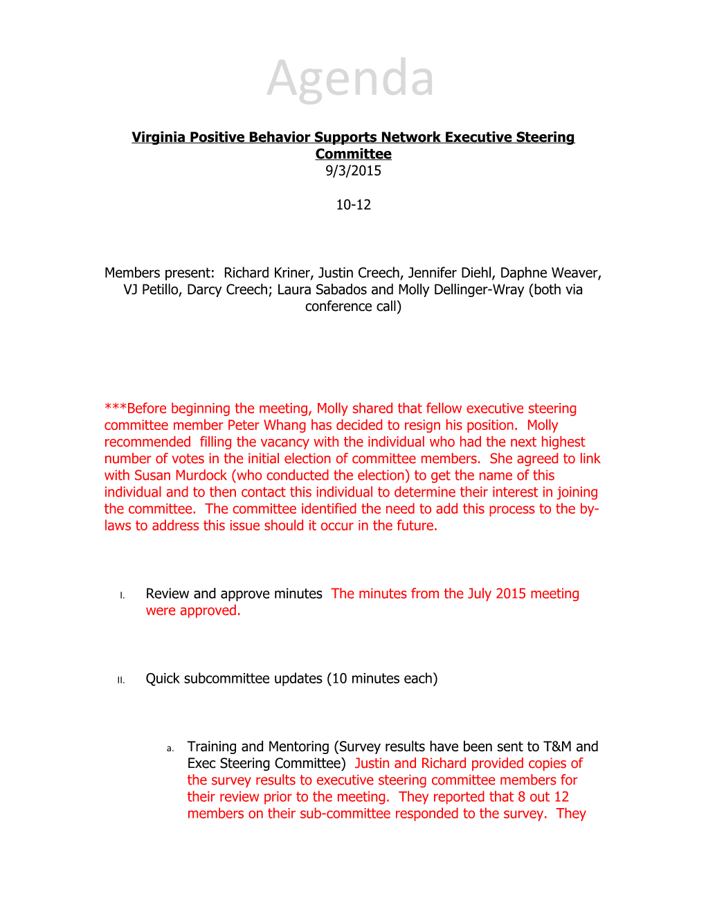 Virginia Positive Behavior Supports Network Executive Steering Committee