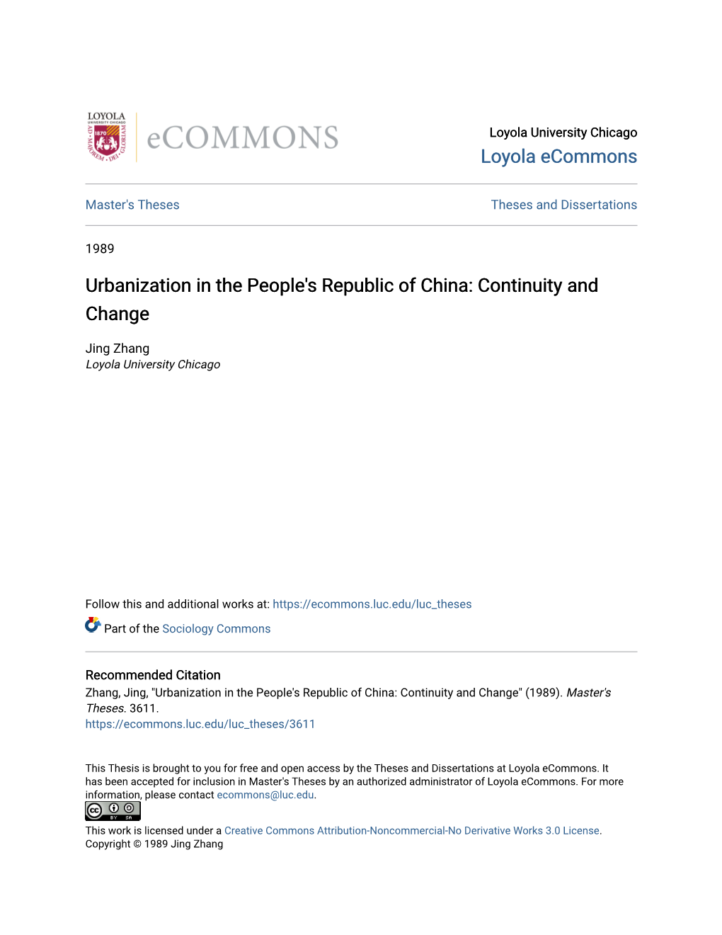 Urbanization in the People's Republic of China: Continuity and Change