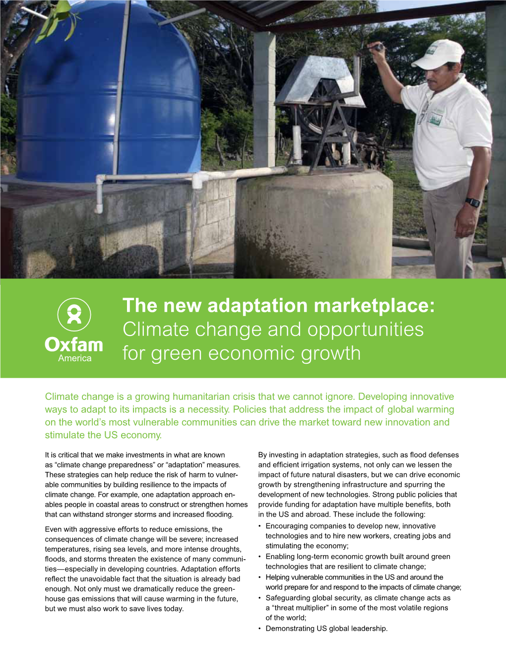 The New Adaptation Marketplace: Climate Change and Opportunities for Green Economic Growth