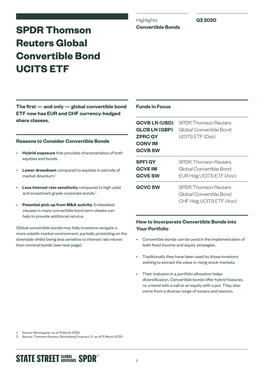 SPDR Thomson Reuters Global Convertible Bond UCITS ETF -10.82 -11.02 -11.02 -4.40 1.11 2.19 2.72