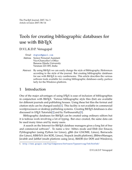 Tools for Creating Bibliographic Databases for Use with Bibtex D.V.L.K.D.P