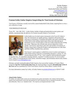 Lichty Guitars Custom Lichty Guitar Inspires Songwriting for Tom